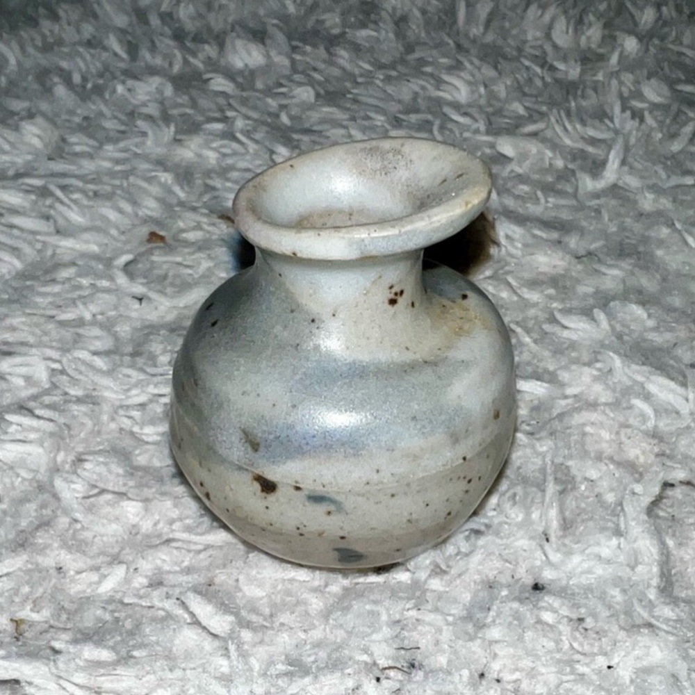 Vintage Miniature Studio Pottery Tan Gray Speckled Ceramic Vase